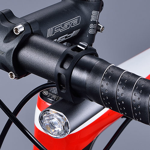 D.Light CG-126P in black color bright and lightweight bicycle headlight mounts upside down a handlebar